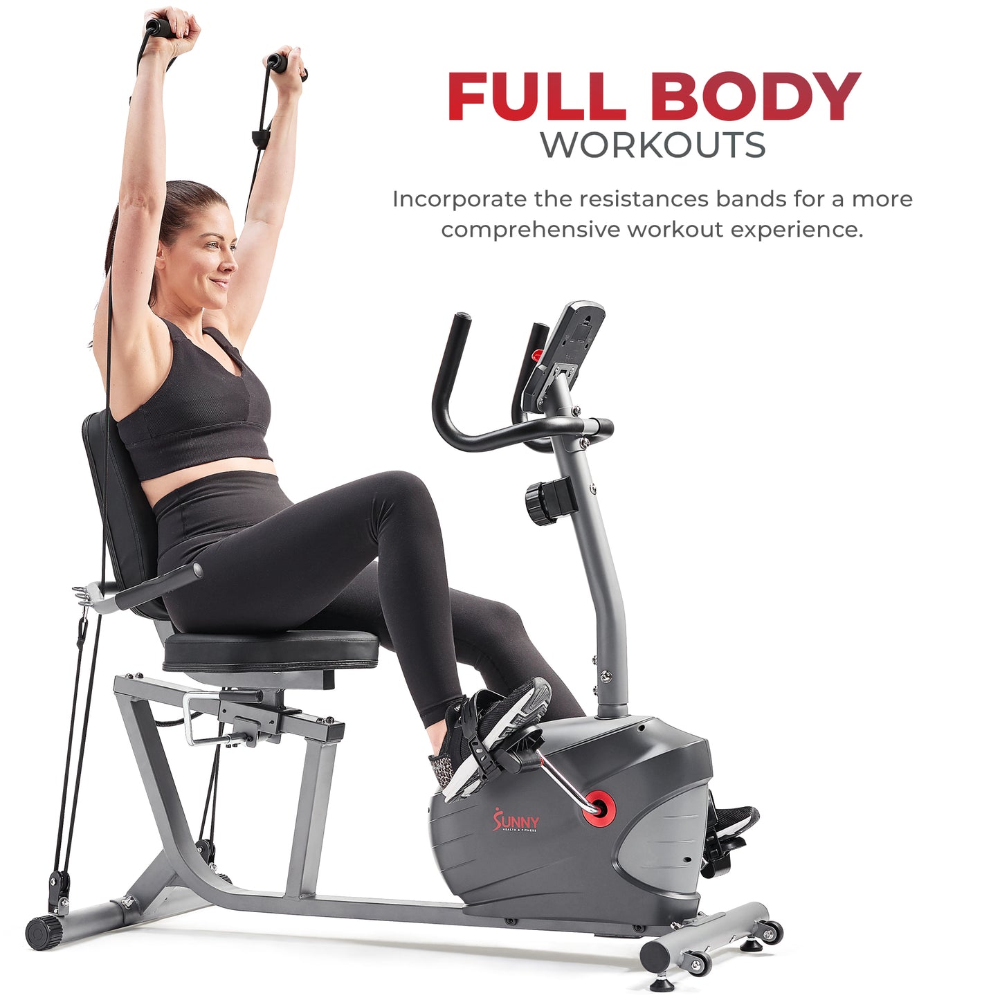 Sunny Health & Fitness Bicicleta Estática Reclinada Performance Interactive Series con Aplicación SunnyFit® Opcional Conectividad Bluetooth Mejorada