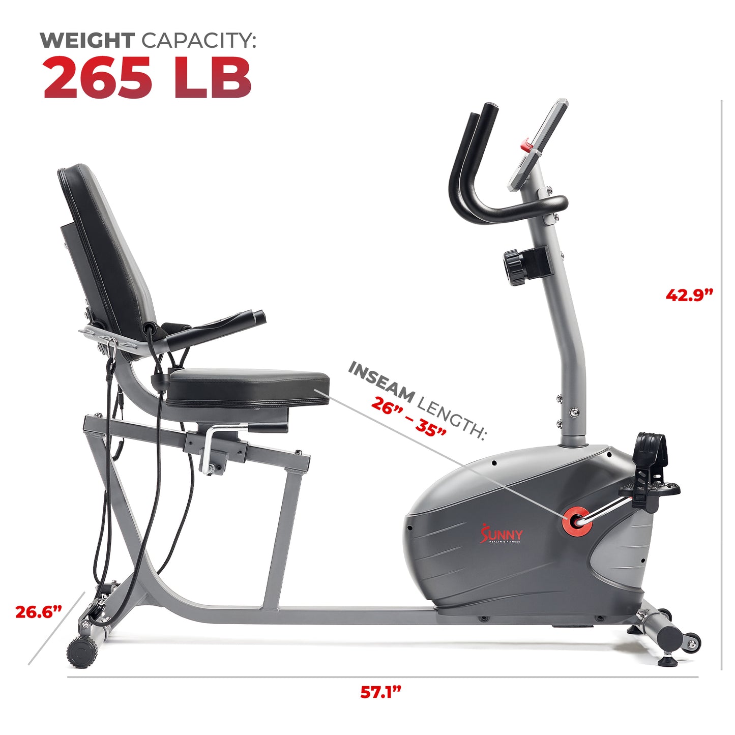 Sunny Health & Fitness Bicicleta Estática Reclinada Performance Interactive Series con Aplicación SunnyFit® Opcional Conectividad Bluetooth Mejorada