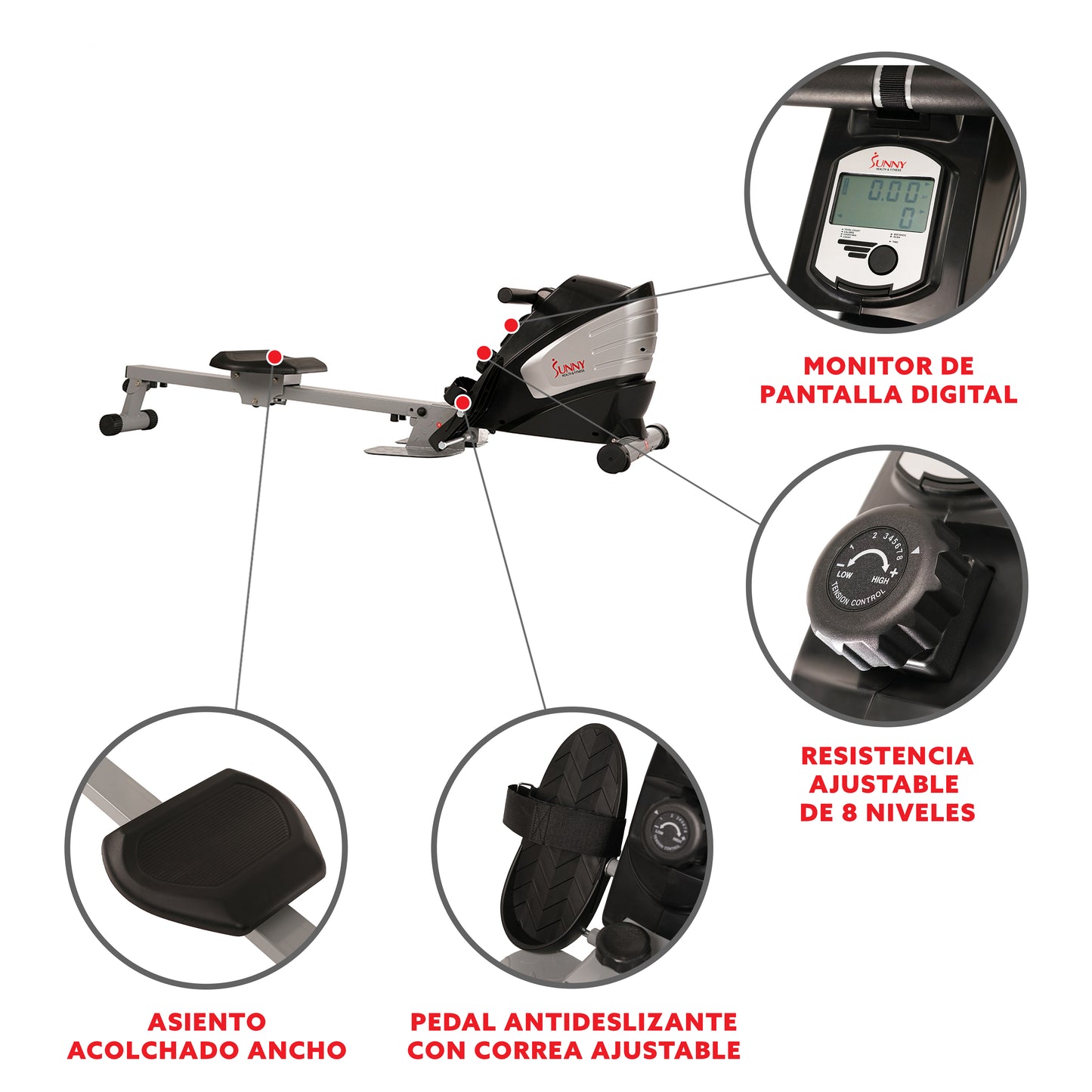 Máquina de Remo Magnética con Función Doble Remadora Sunny Health & Fitness
