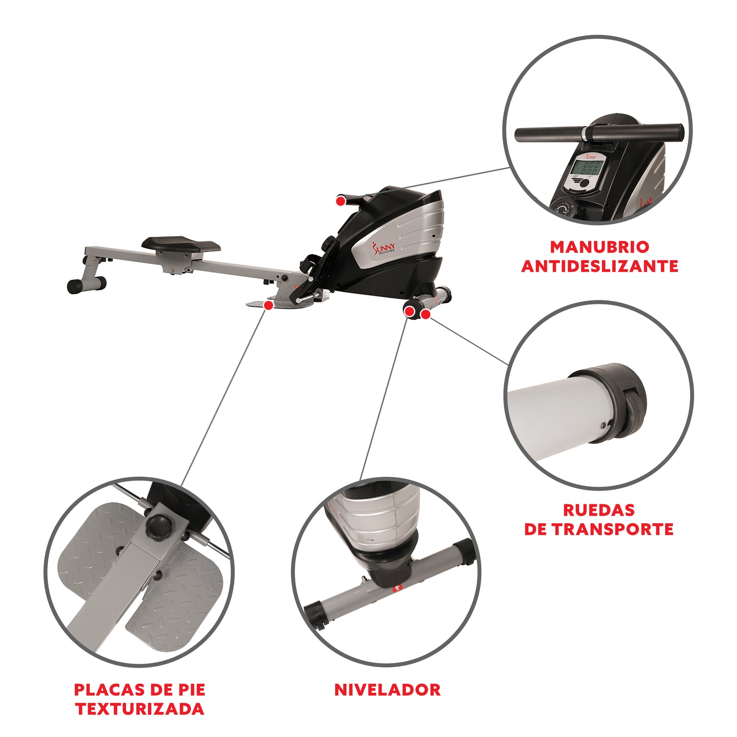Máquina de Remo Magnética con Función Doble Remadora Sunny Health & Fitness