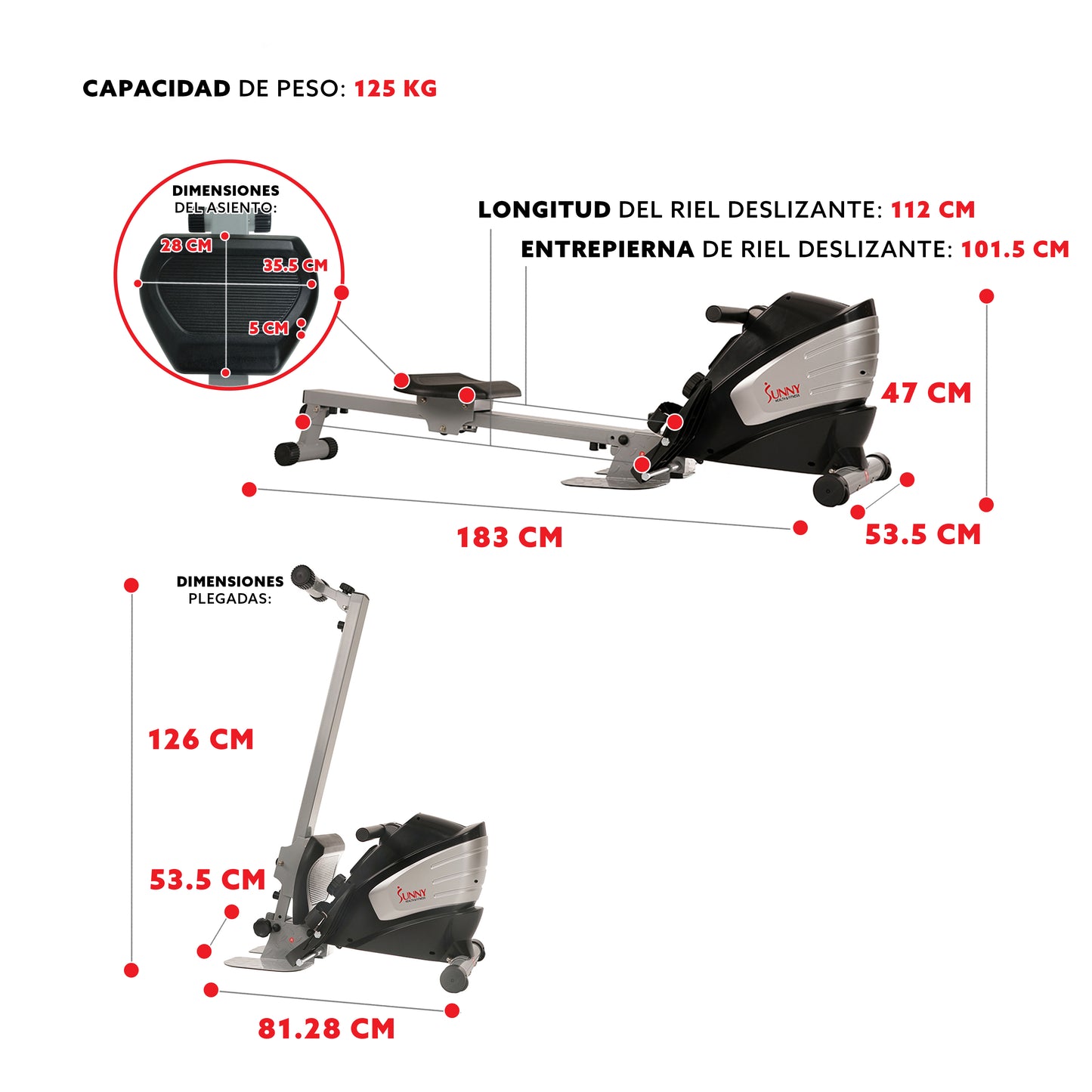 Máquina de Remo Magnética con Función Doble Remadora Sunny Health & Fitness