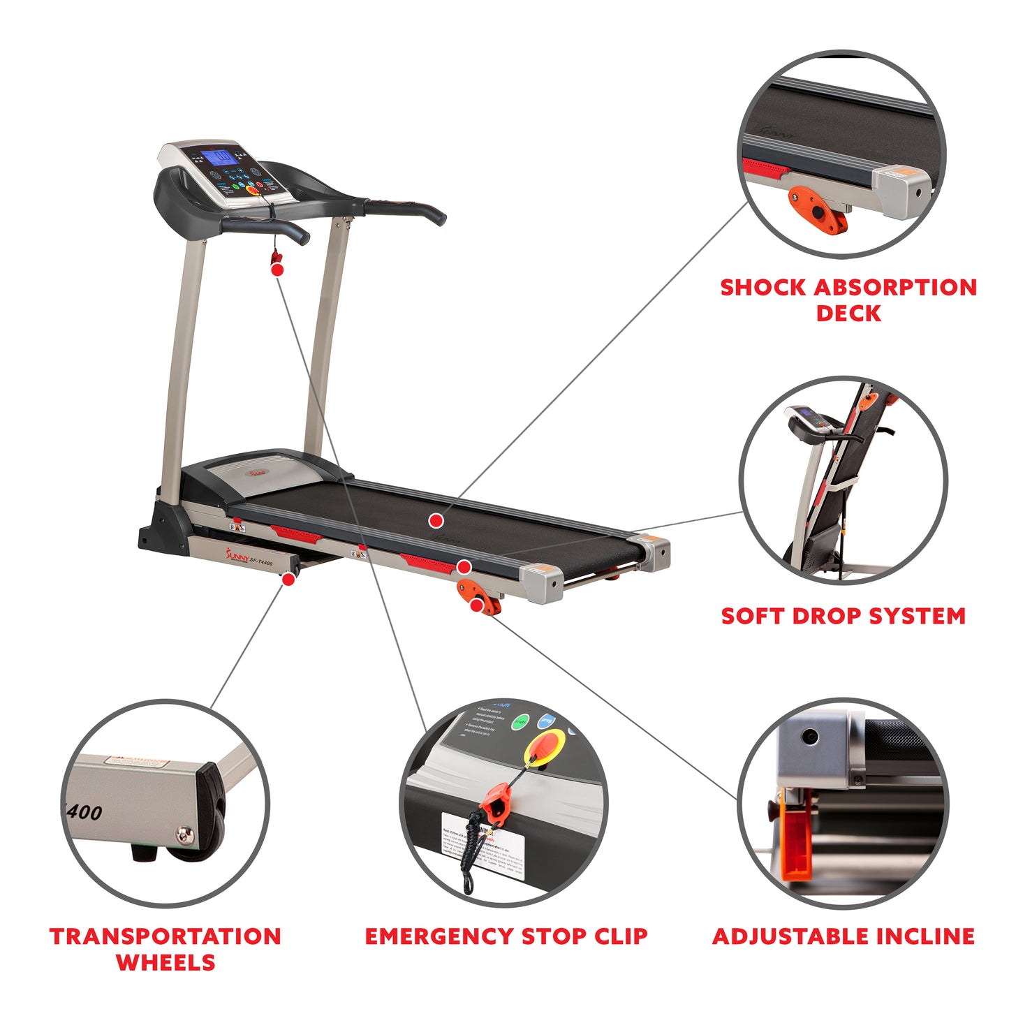 Sunny Health & Fitness Cinta de Correr Inclinada Plegable Premium con Sensores de Pulso, Botones de Velocidad de un Toque, Absorción de Impactos, Bluetooth Opcional con Aplicación Exclusiva SunnyFit